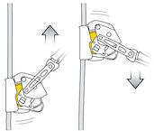 A drawing of the ASAP LOCK mobile fall arrester moves freely along the rope to accompany the user in all his/her movements.