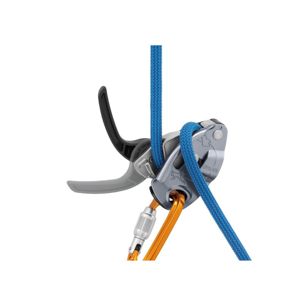 A rope loaded in the Petzl GriGri belay device