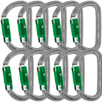 10 Petzl Am'D Pin-Lock carabiner, featuring silver bodies with green gates.