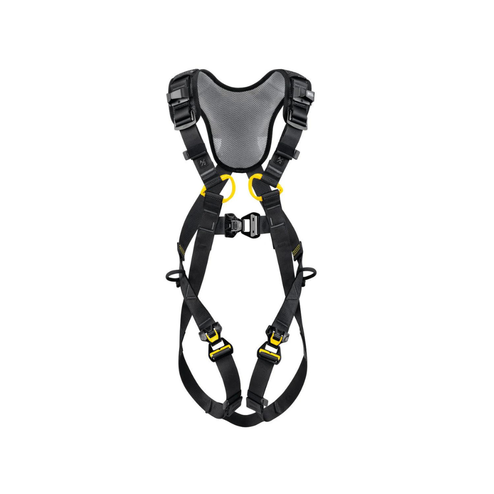 Petzl fall arrest harness with padded shoulders