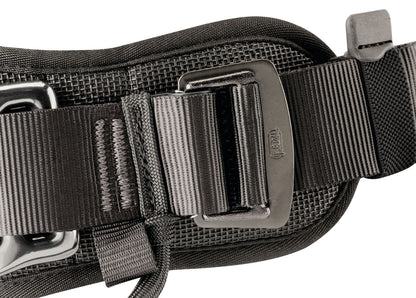 The Petzl AVAO BOD international version harness doubleback buckles