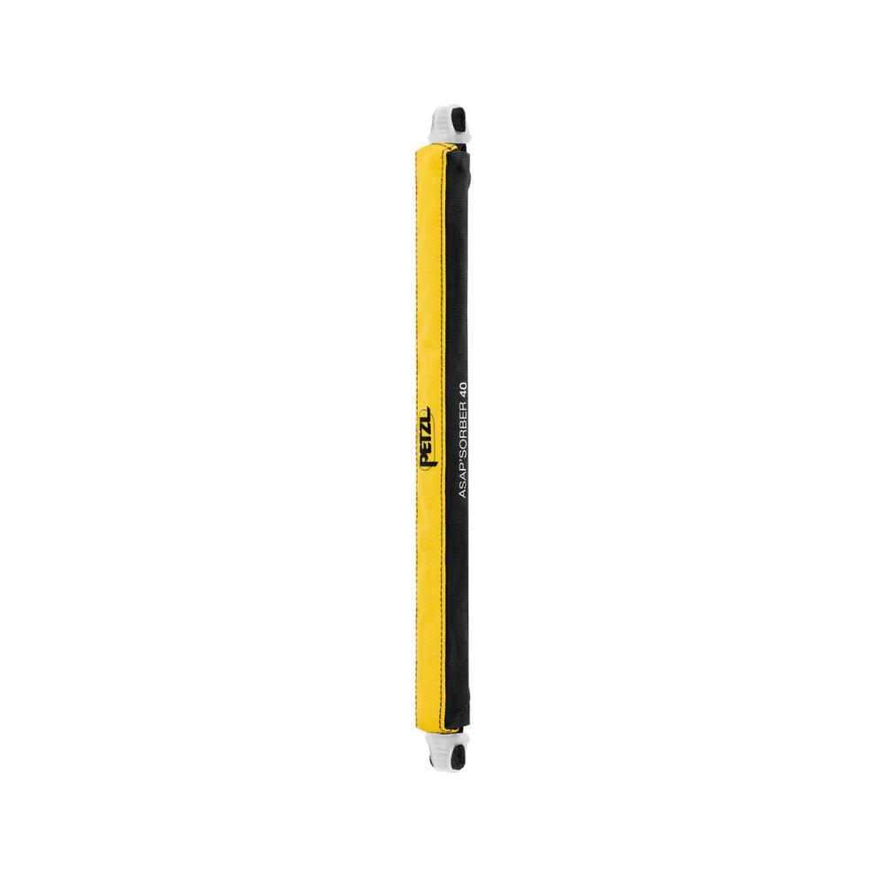 The Petzl ASAP'SORBER 40cm, a shock-absorbing lanyard with a striking yellow and black design.