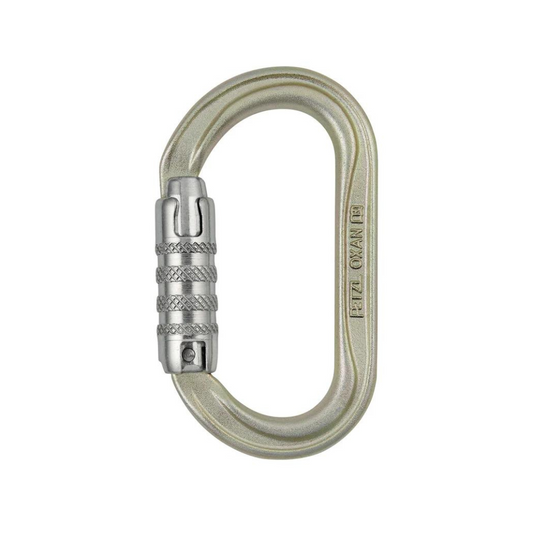 steel carabiner, gold in colour with silver gate - petzl oxan